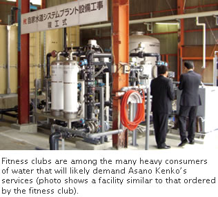 Fitness clubs are among the many heavy consumers of water that will likely demand Asano Kenko’s services (photo shows a facility similar to that ordered by the fitness club).