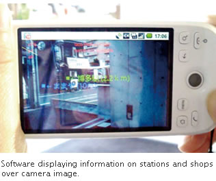 Software displaying information on stations and shops over camera image.
