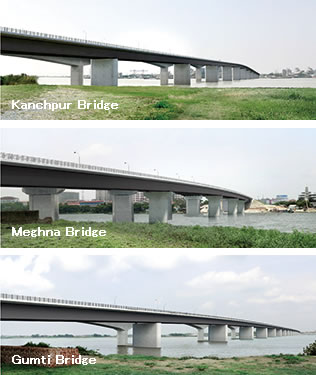 Completion of the three new Kanchpur, Meghna, and Gumti Bridges will help reduce regional traffic congestion significantly.