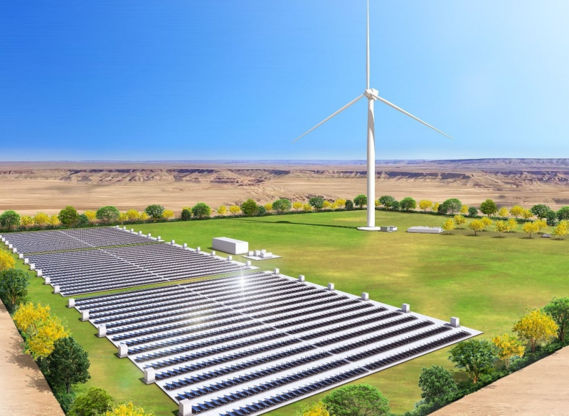 ハイブリッド再エネ発電システム実証事業のイメージ図。